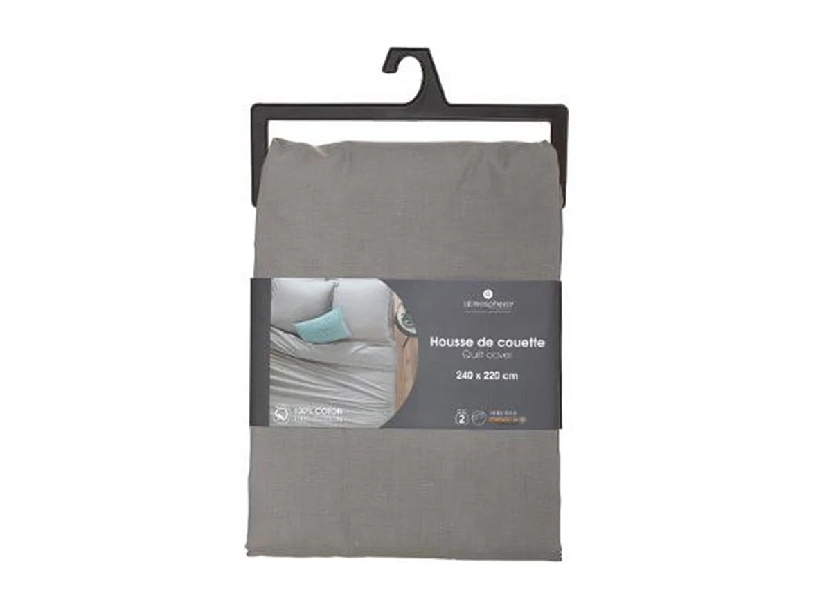Housse de couette 2 Personnes en Coton Gris souris 240 x 220 cm