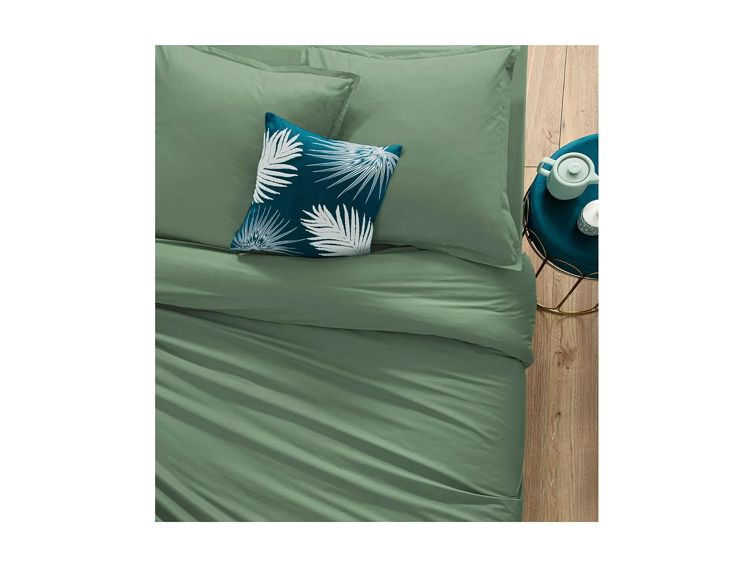 Housse de couette 2 Personnes en Coton Vert céladon 240 x 220 cm