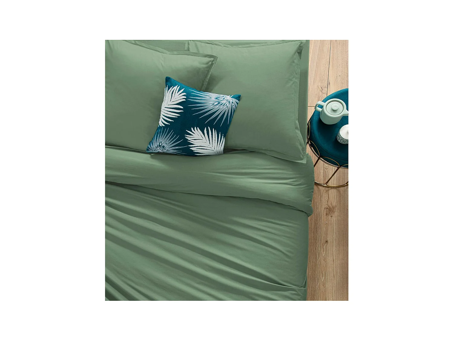 Housse de couette 2 Personnes en Coton Vert céladon 240 x 220 cm