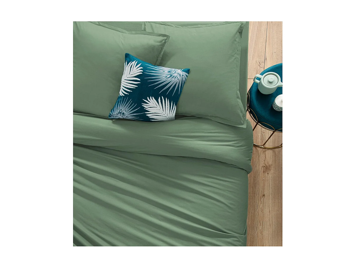 Housse de couette 2 Personnes en Coton Vert céladon 240 x 220 cm