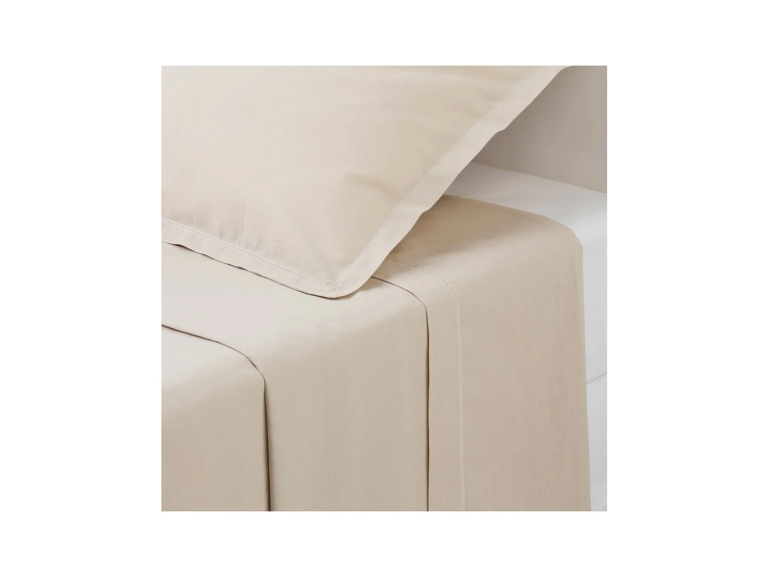 Drap plat 2 Personnes en Coton Beige lin 240 x 290 cm