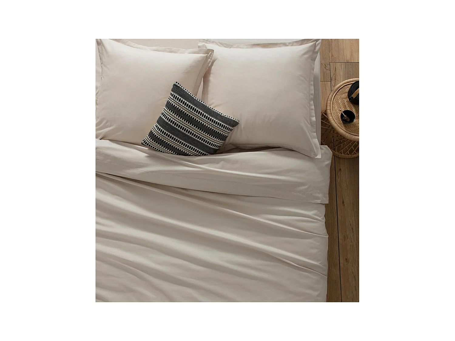 Drap plat 2 Personnes en Coton Beige lin 240 x 290 cm