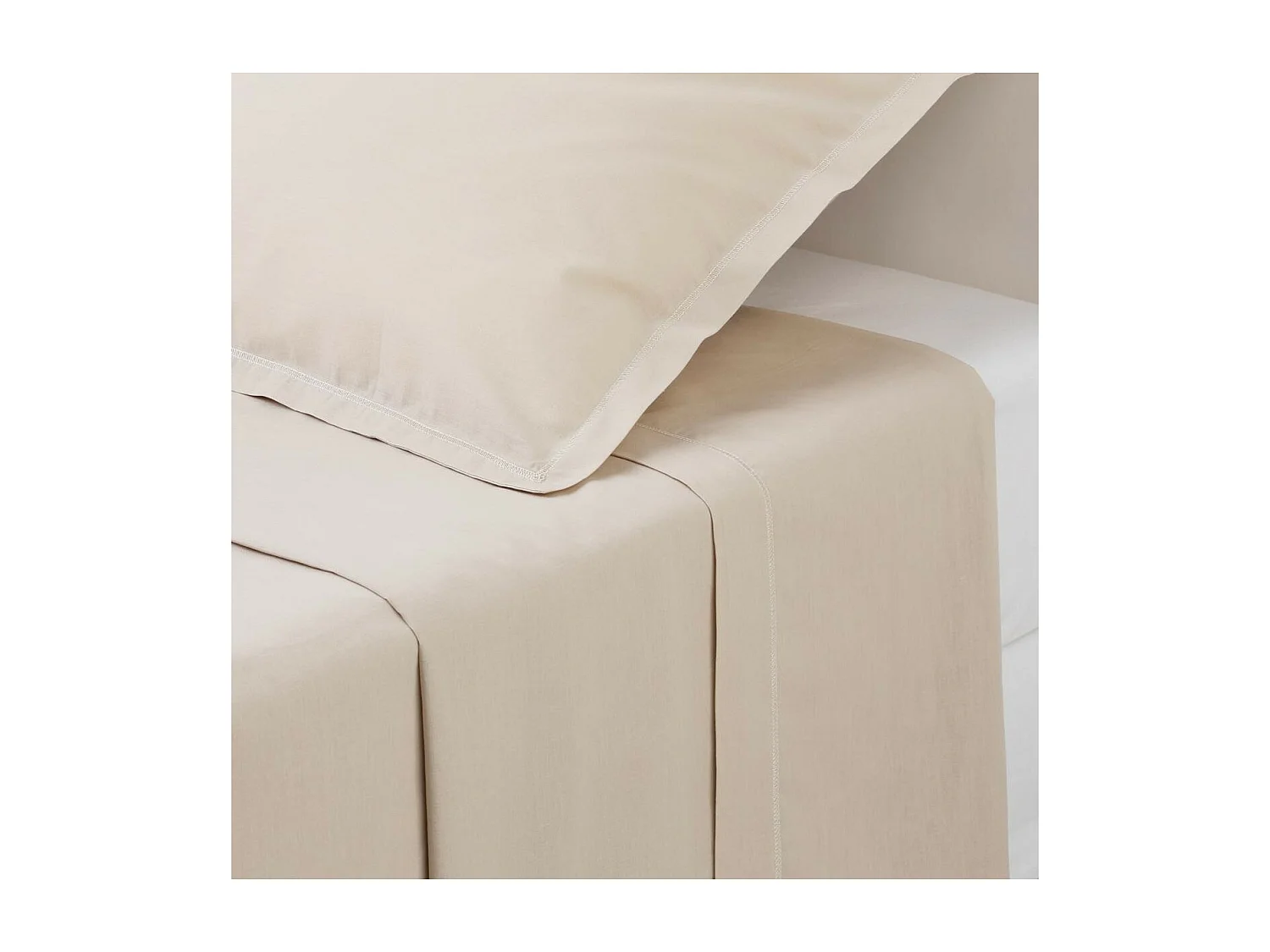 Drap plat 2 Personnes en Coton Beige lin 240 x 290 cm