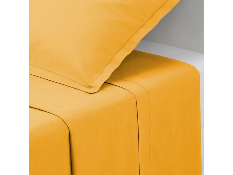 Drap plat 1 Personne en Coton Jaune ocre 180 x 290 cm
