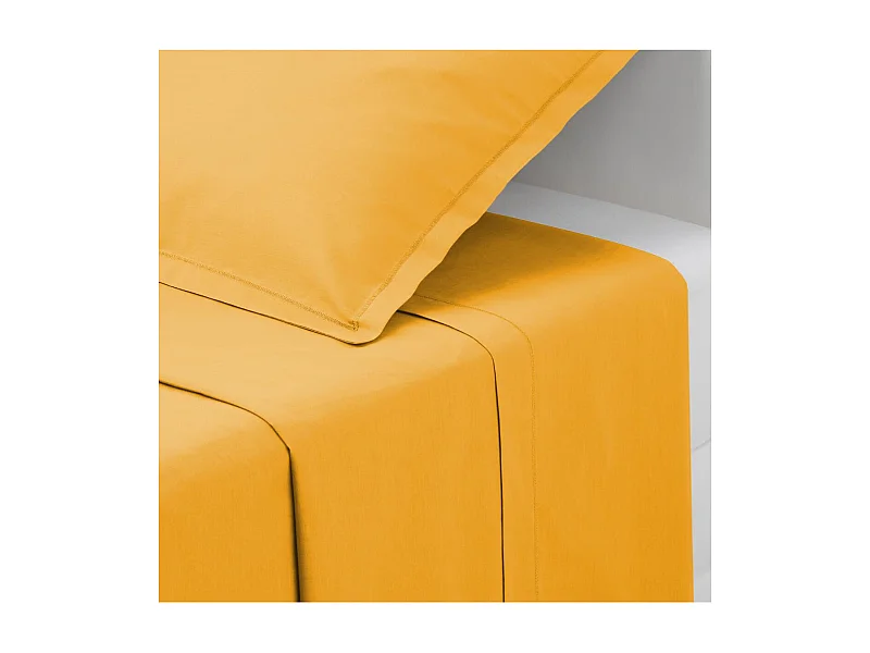 Drap plat 1 Personne en Coton Jaune ocre 180 x 290 cm