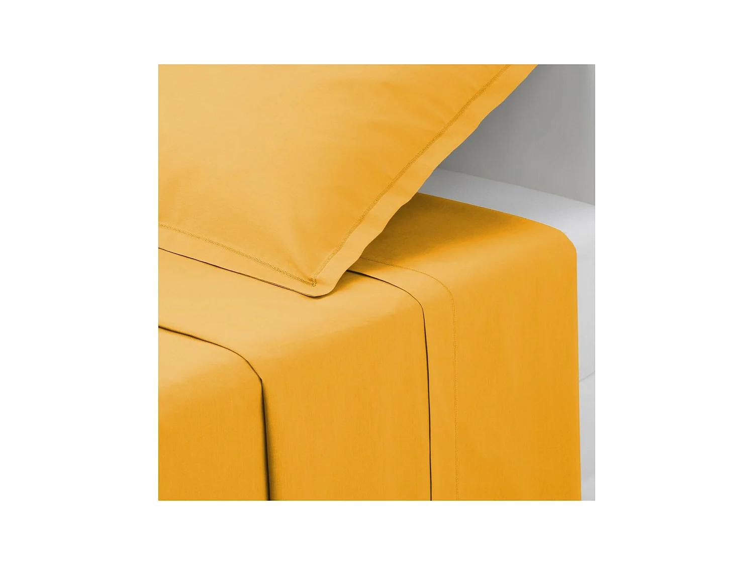 Drap plat 2 Personnes en Coton Jaune ocre 240 x 290 cm