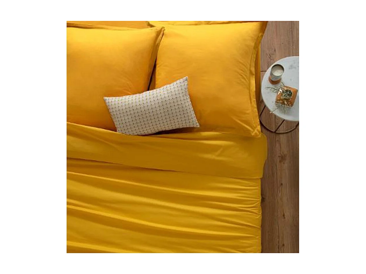 Drap plat 2 Personnes en Coton Jaune ocre 240 x 290 cm
