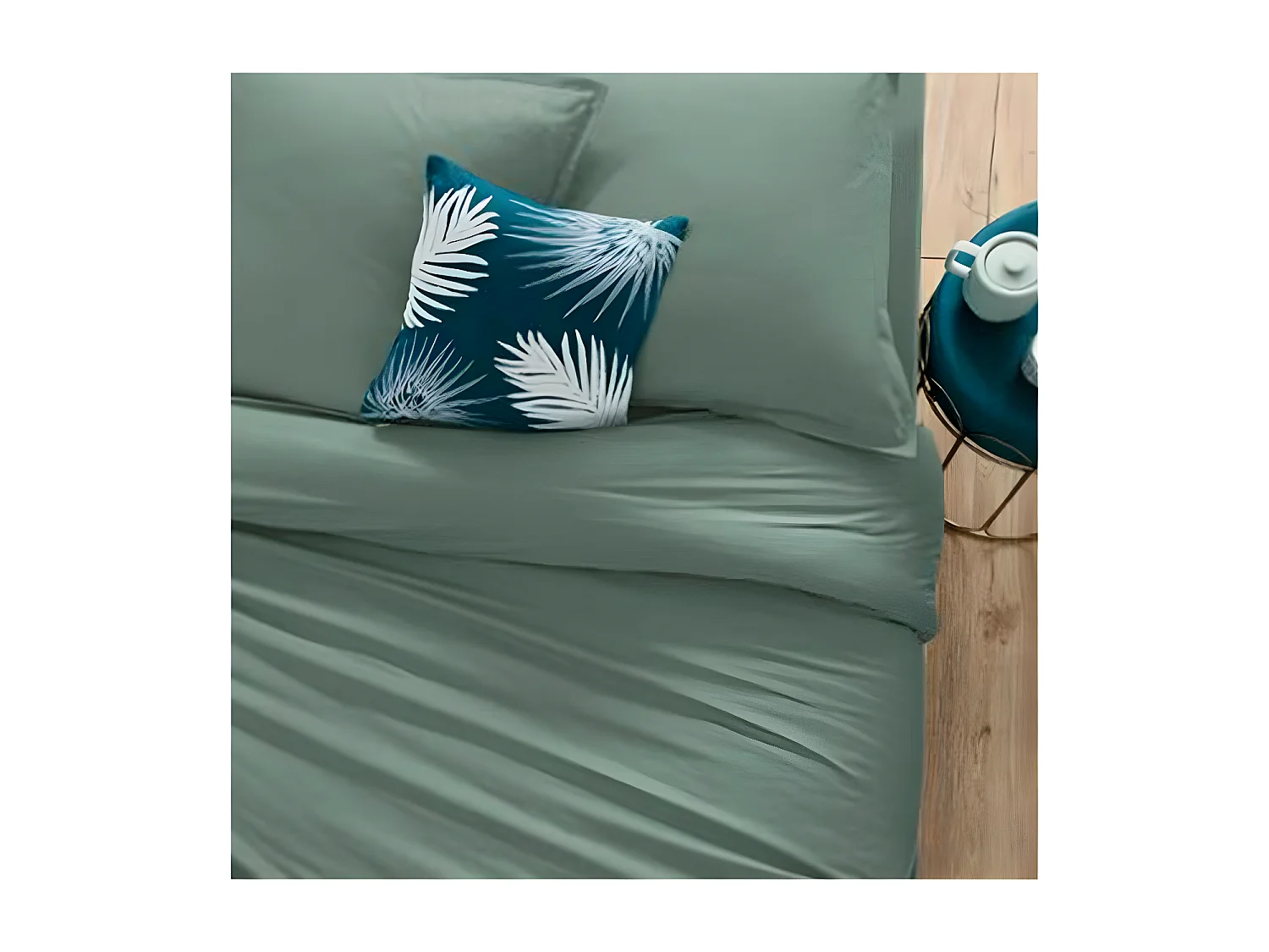 Drap plat 1 Personne en Coton Vert céladon 180 x 290 cm