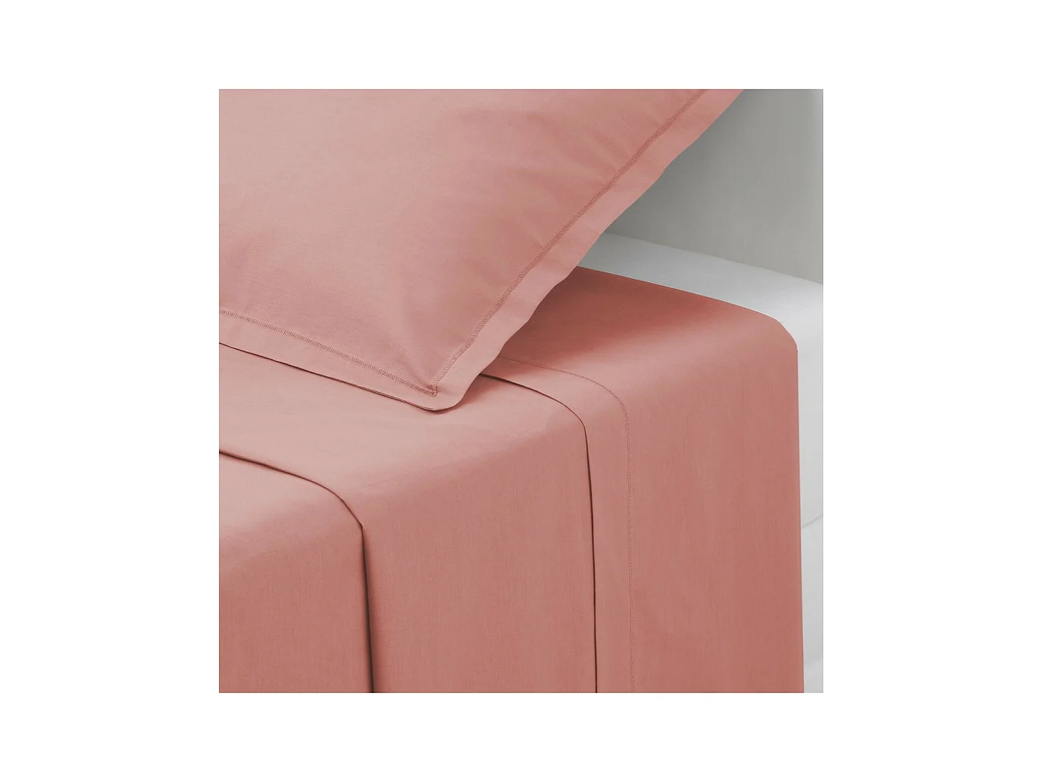Drap plat 2 Personnes en Coton Rose blush 240 x 290 cm