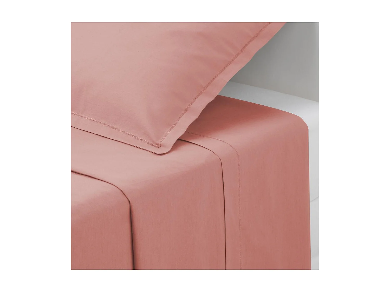 Drap plat 2 Personnes en Coton Rose blush 240 x 290 cm
