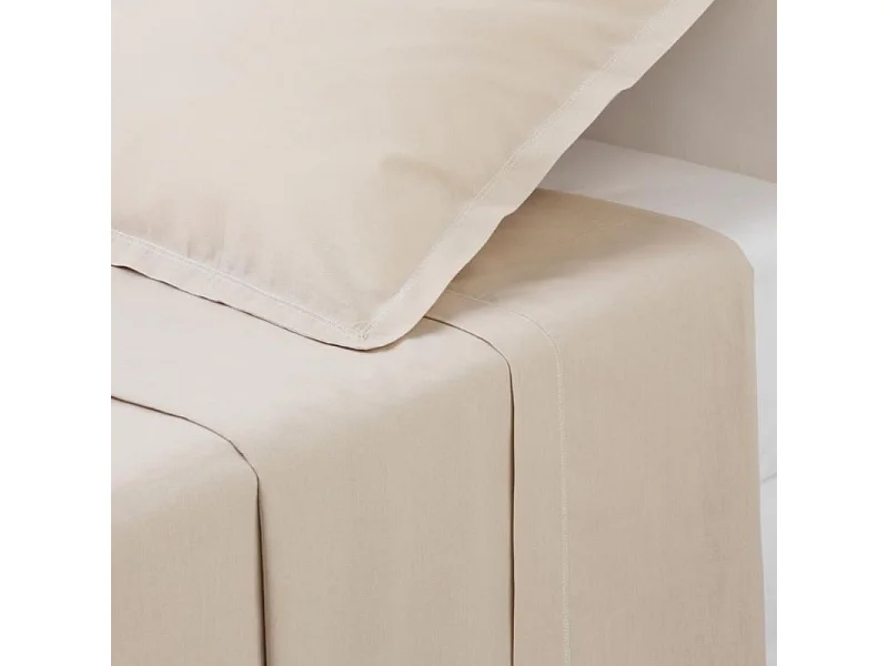 Drap plat 1 Personne en Coton Beige lin 180 x 290 cm
