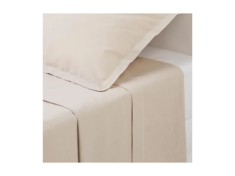 Drap plat 1 Personne en Coton Beige lin 180 x 290 cm