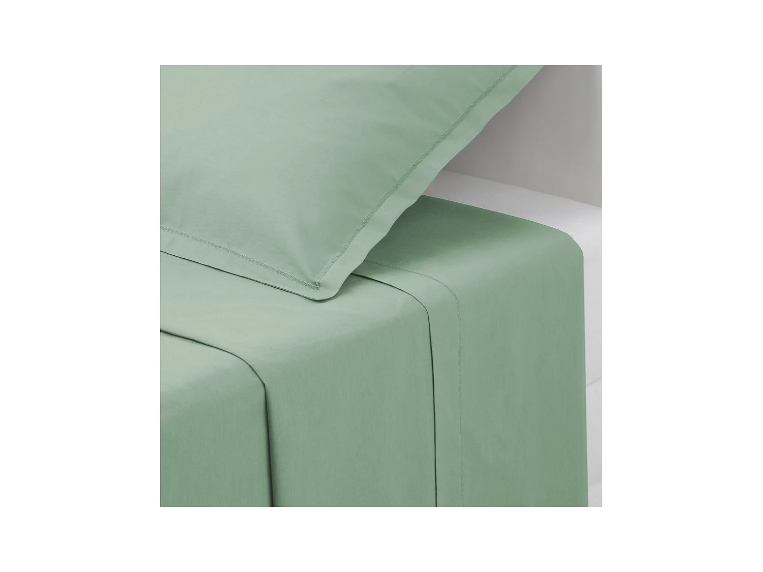 Drap plat 2 Personnes en Coton Vert céladon 240 x 290 cm
