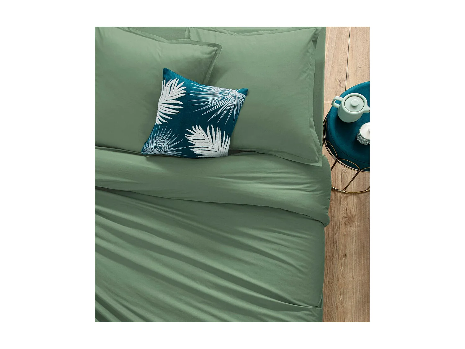 Drap plat 2 Personnes en Coton Vert céladon 240 x 290 cm