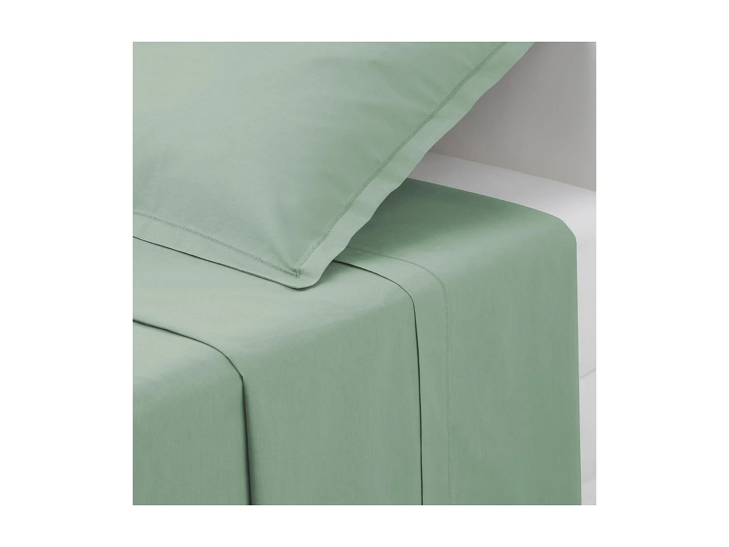Drap plat 2 Personnes en Coton Vert céladon 240 x 290 cm