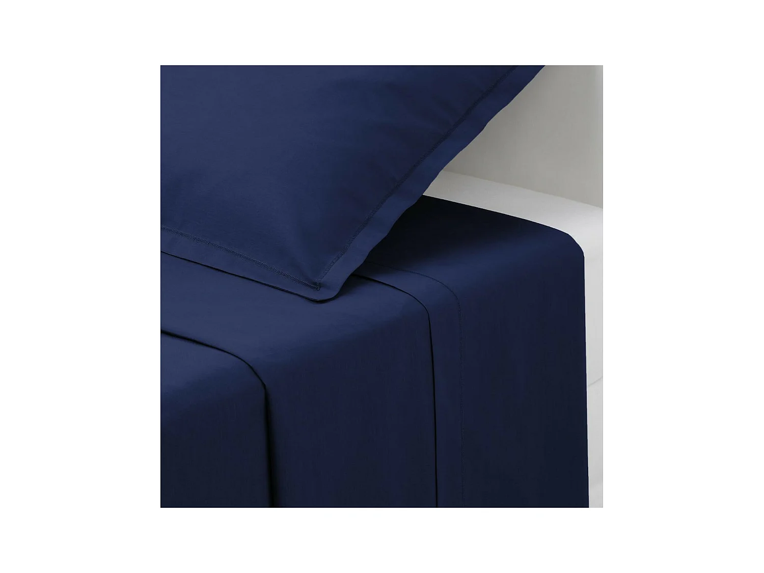 Drap plat 2 Personnes en Coton Bleu encre 240 x 290 cm