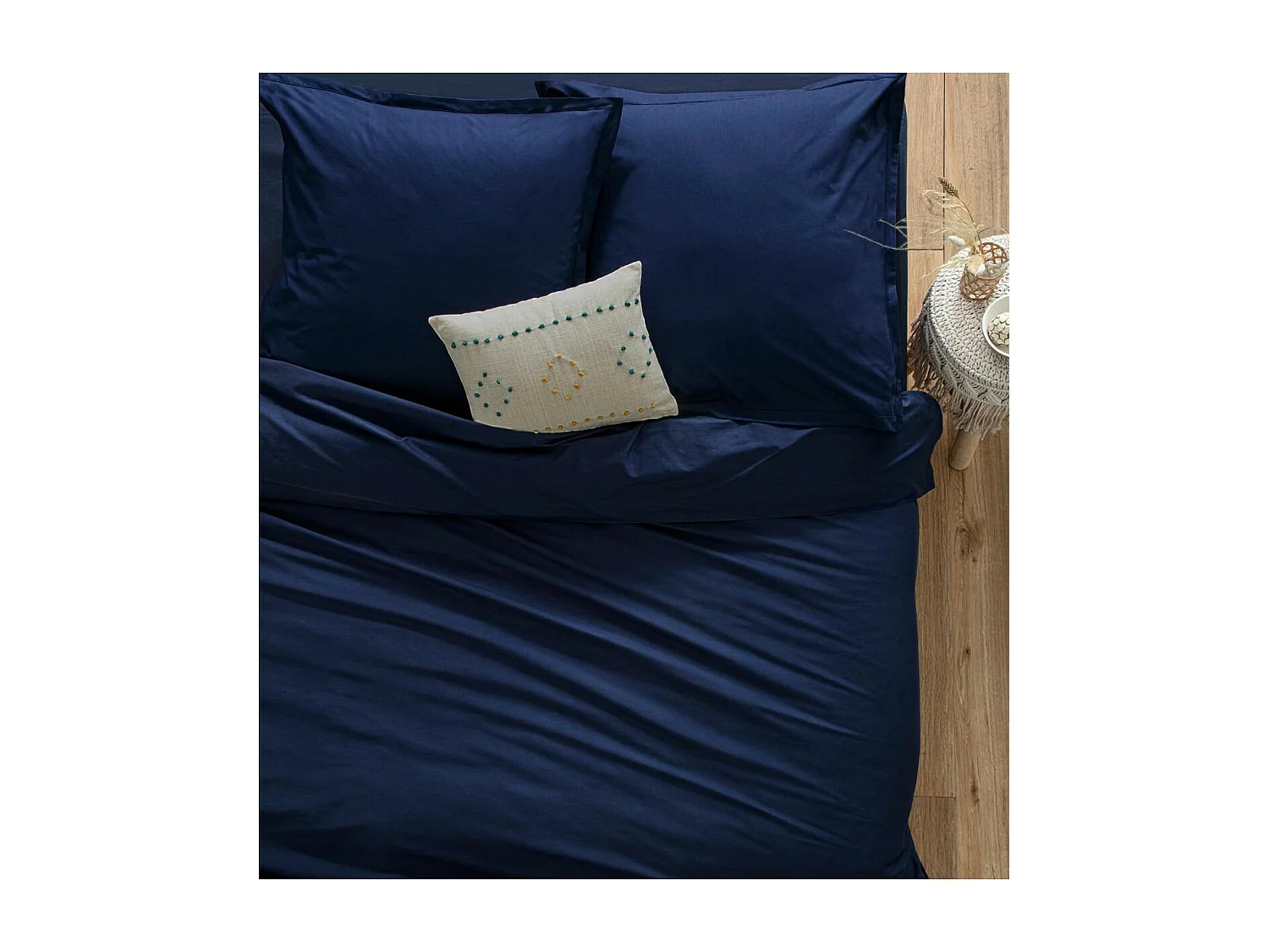 Drap plat 2 Personnes en Coton Bleu encre 240 x 290 cm