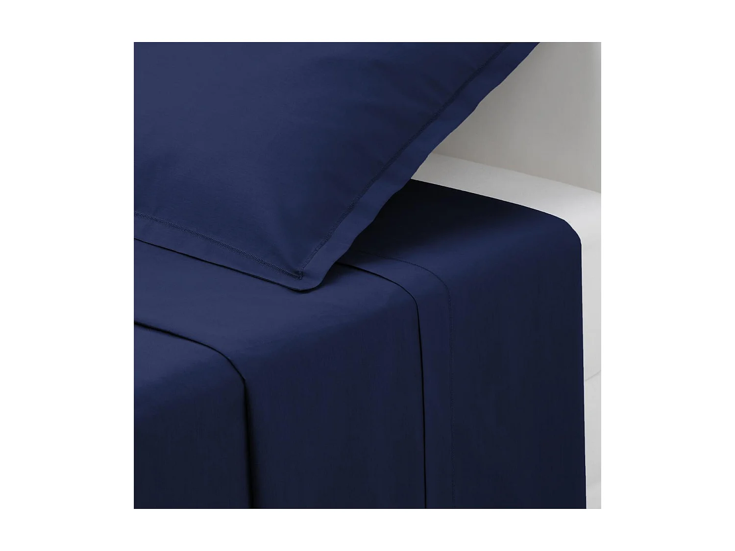 Drap plat 2 Personnes en Coton Bleu encre 240 x 290 cm
