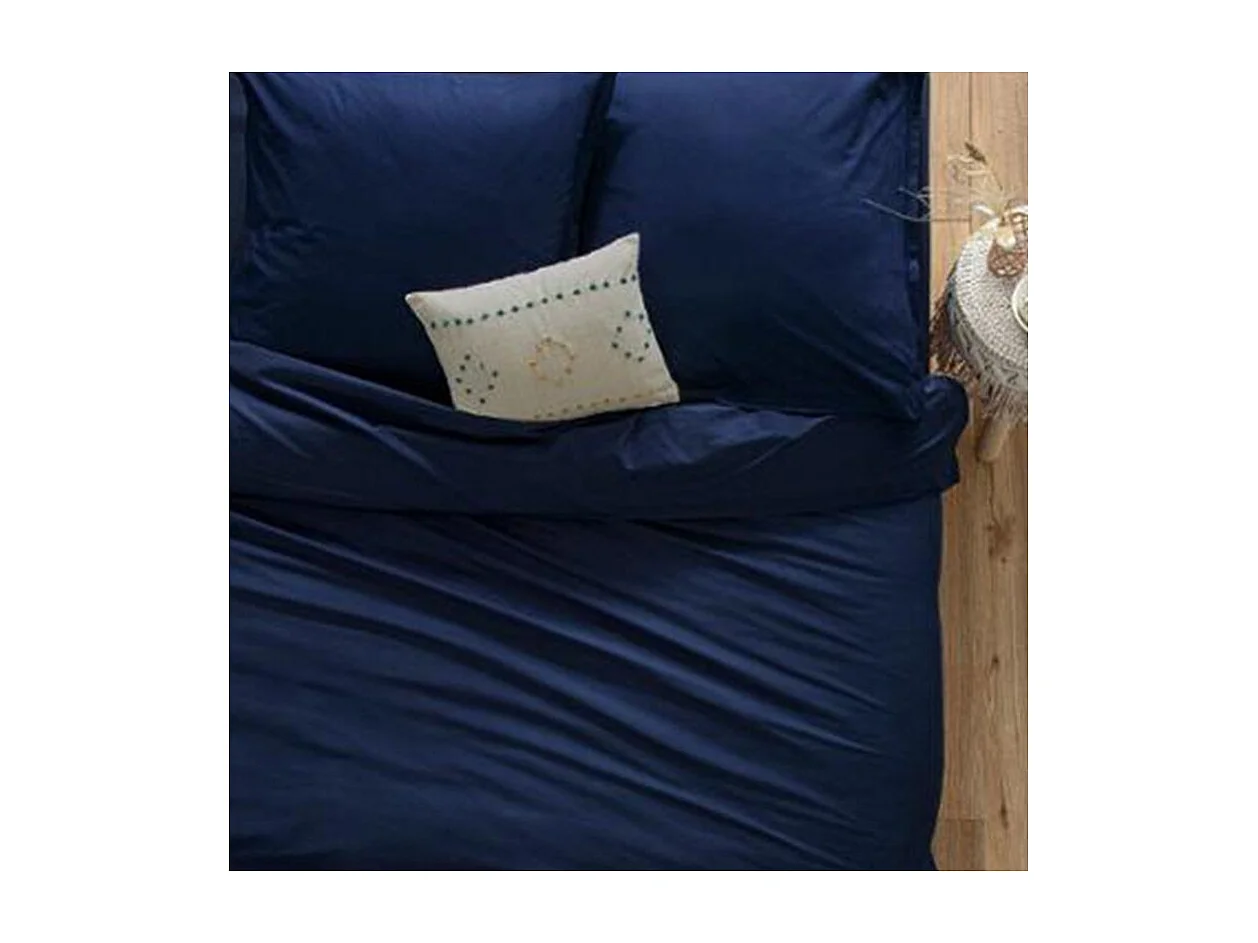 Drap plat 2 Personnes en Coton Bleu encre 240 x 290 cm
