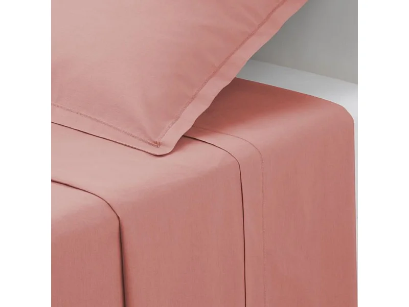 Drap plat 1 Personne en Coton Rose blush 180 x 290 cm
