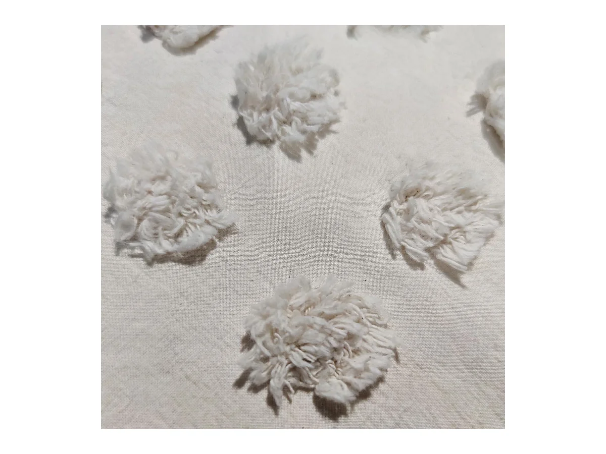 Parure de lit 2 Personnes 260 x 240 cm Housse de couette avec 2 taies en Coton lavé Ivoire et tufté