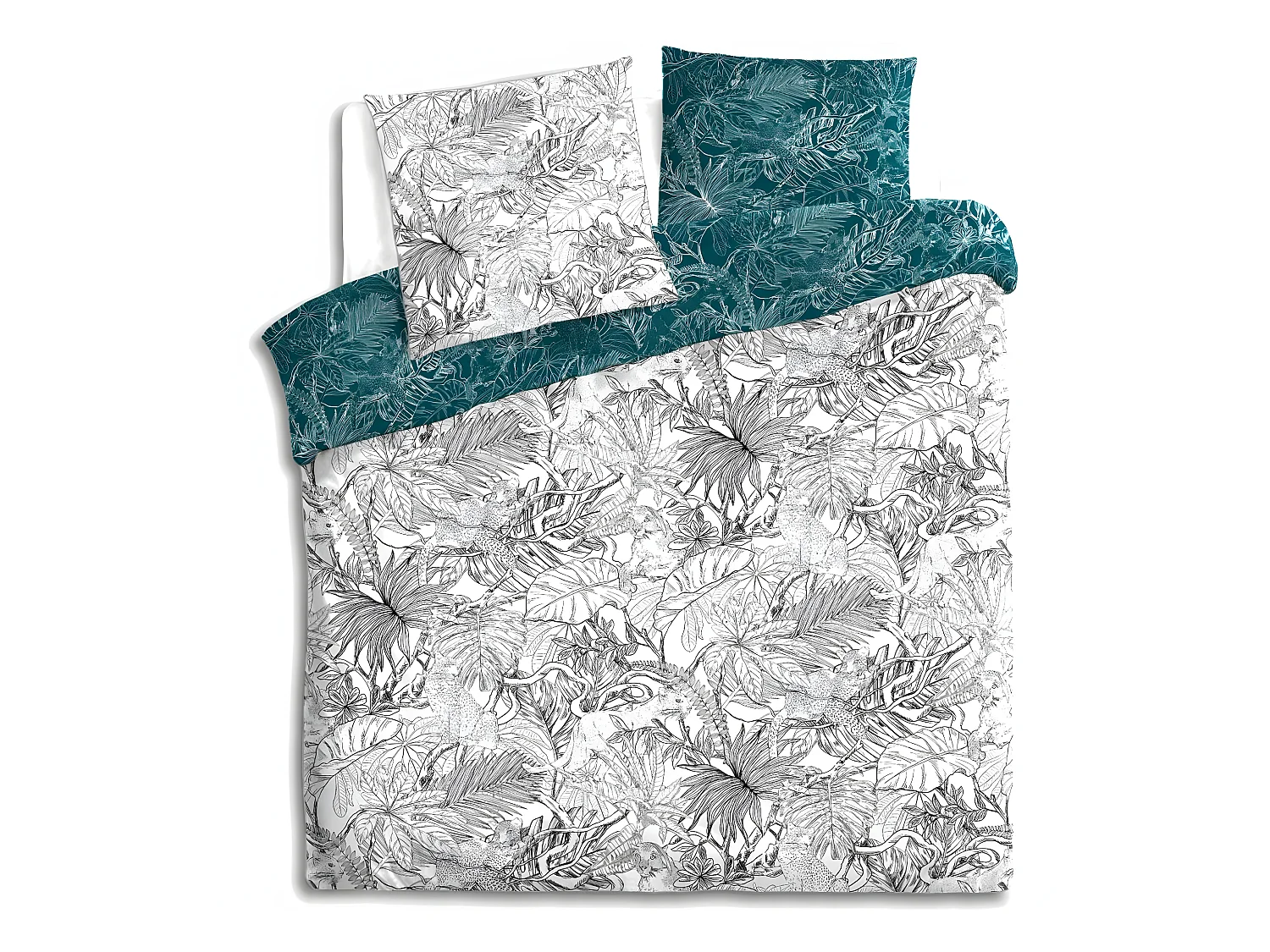 Parure de lit 2 Personnes 260 x 240 cm Housse de couette avec 2 taies imprimé Jungle