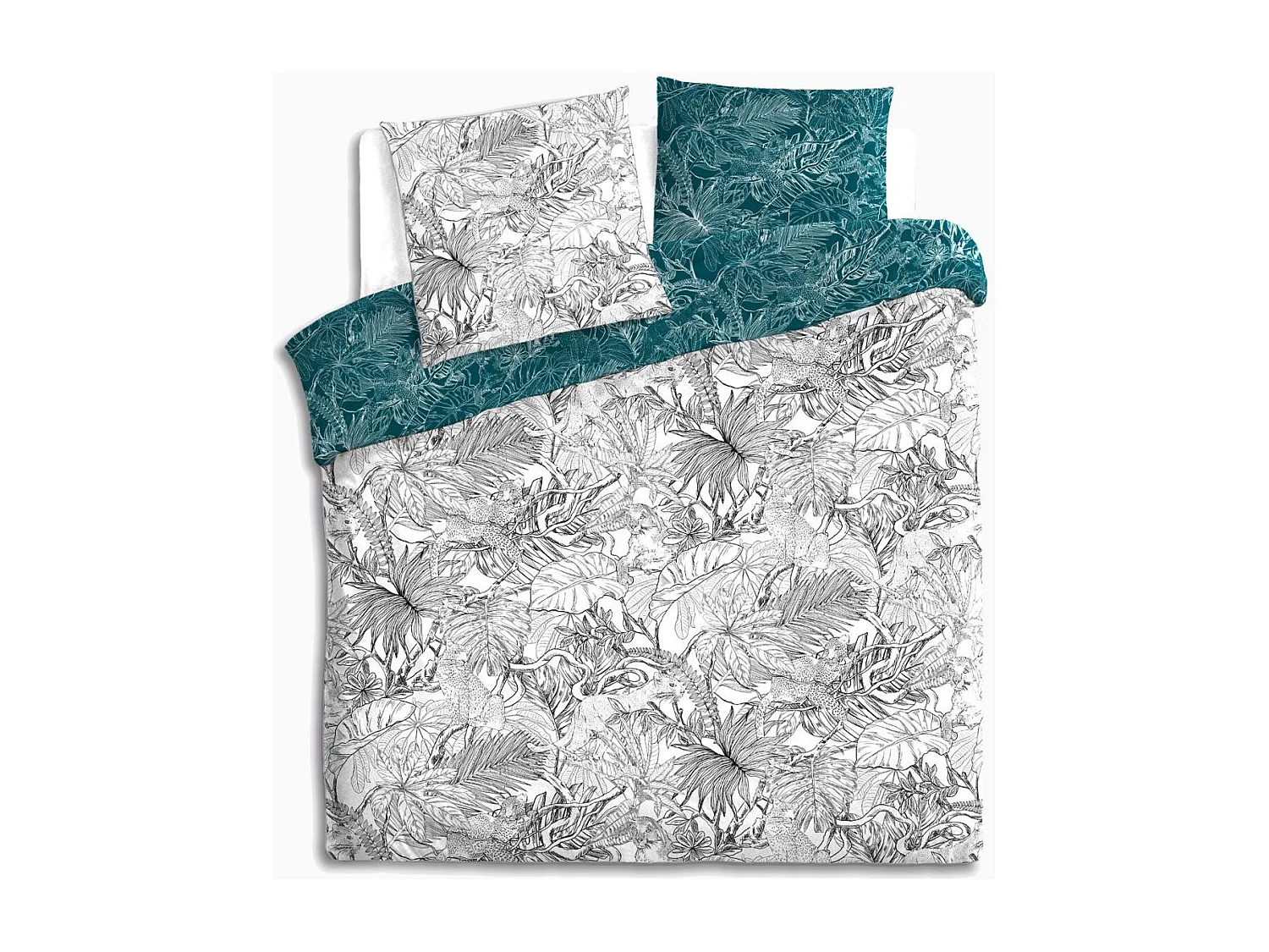 Parure de lit 2 Personnes 260 x 240 cm Housse de couette avec 2 taies imprimé Jungle