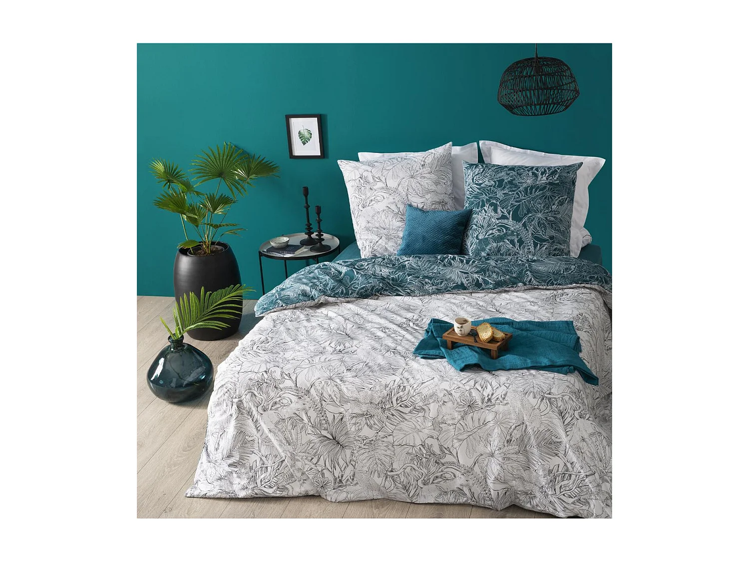 Parure de lit 2 Personnes 260 x 240 cm Housse de couette avec 2 taies imprimé Jungle