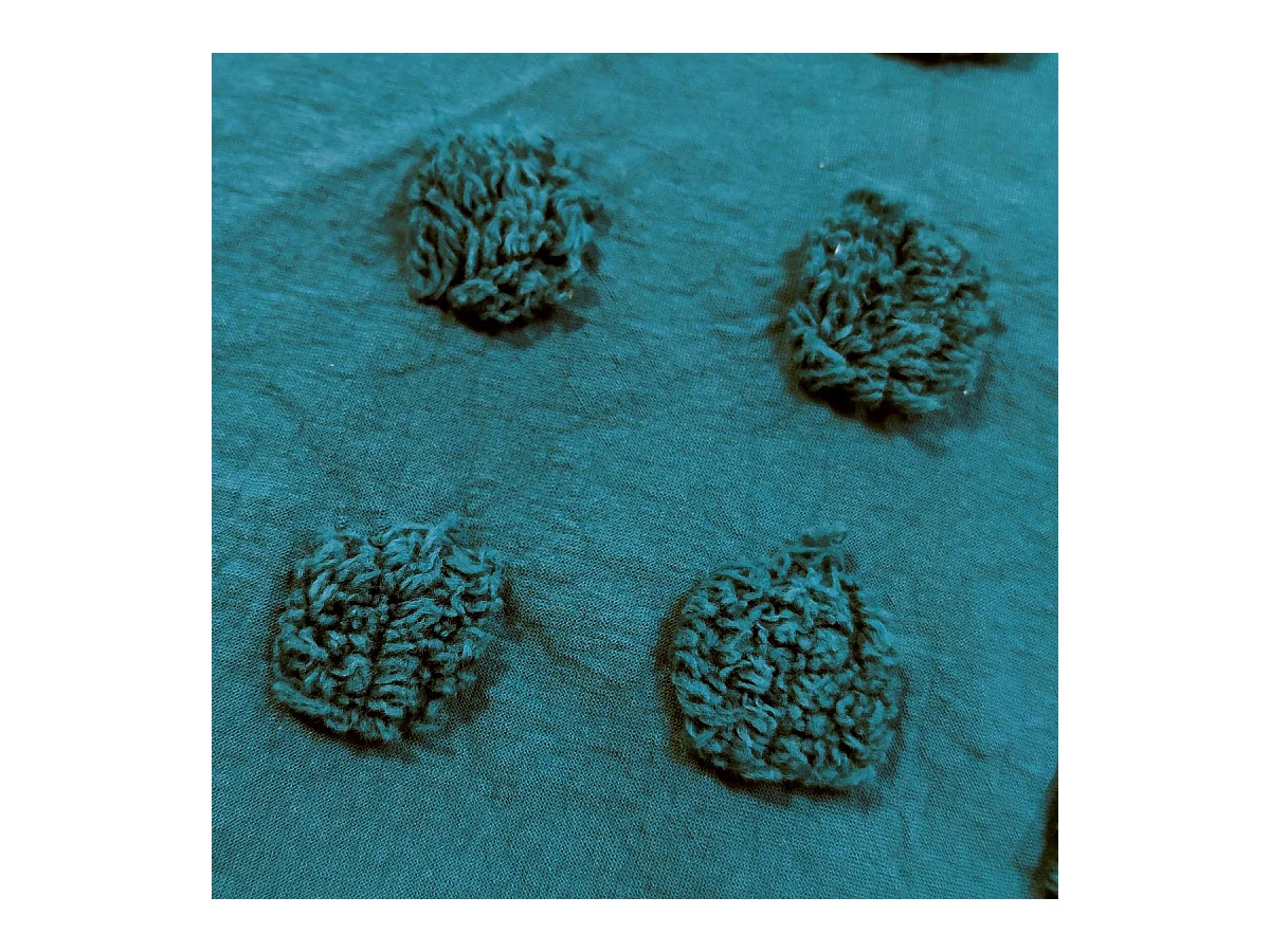 Parure de lit 2 Personnes 260 x 240 cm Housse de couette avec 2 taies Coton lavé Bleu Canard tufté