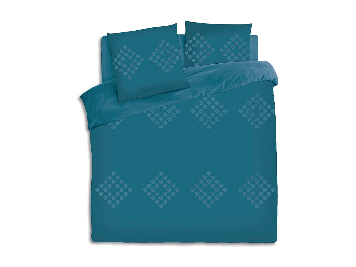 Parure de lit 2 Personnes 260 x 240 cm Housse de couette avec 2 taies Coton lavé Bleu Canard tufté