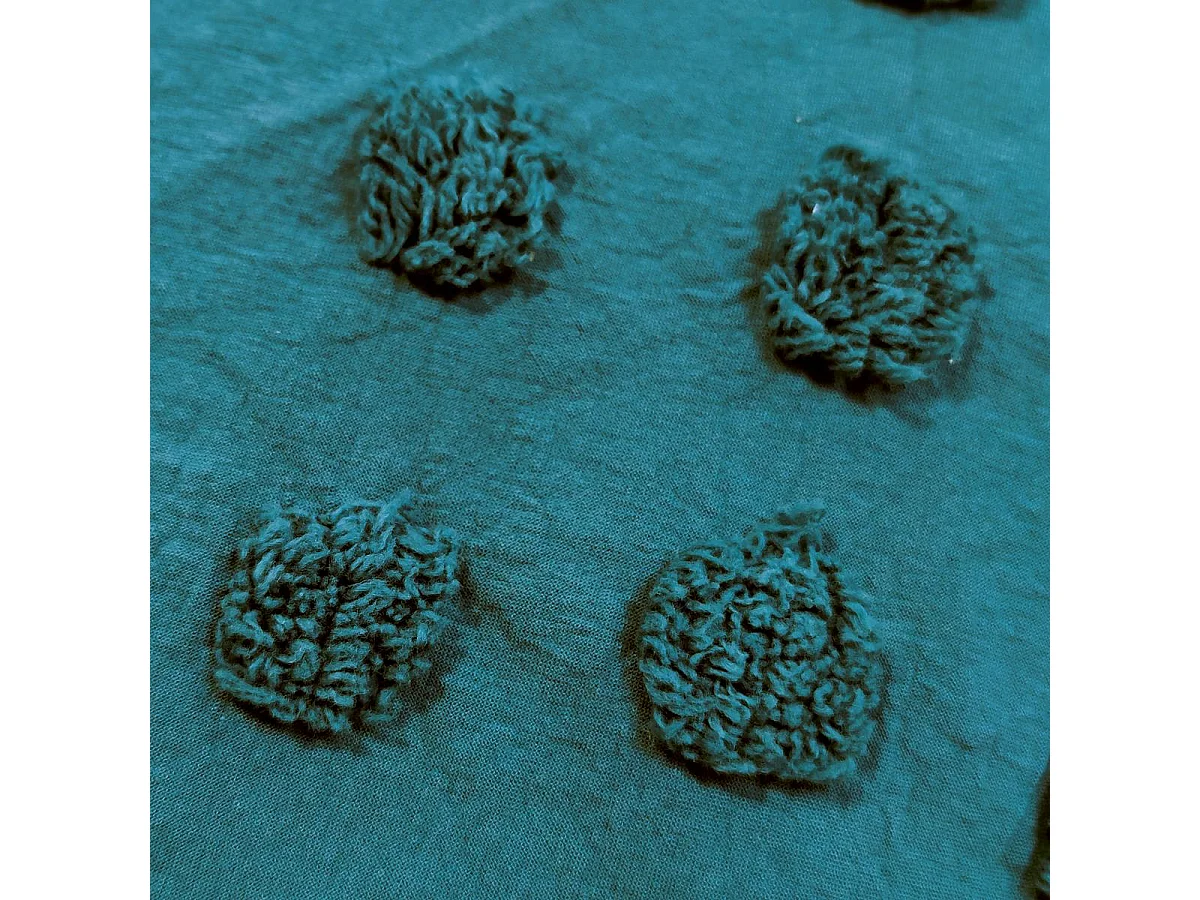 Parure de lit 2 Personnes 260 x 240 cm Housse de couette avec 2 taies Coton lavé Bleu Canard tufté