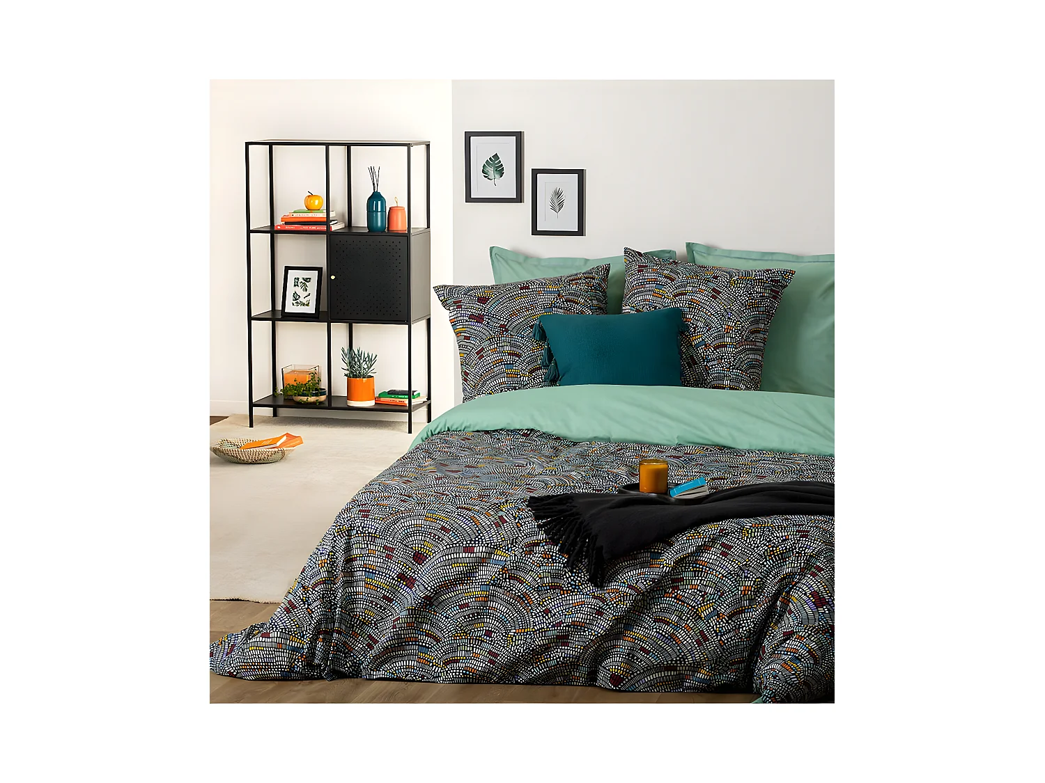 Parure de lit 2 Personnes 240 x 220 cm Housse de couette avec 2 taies en Coton Imprimé Mozaika