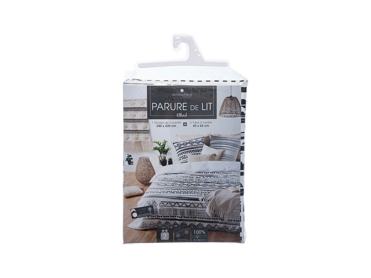 Parure de lit 2 Personnes 260 x 240 cm Housse de couette avec 2 taies Imprimé Ethnik