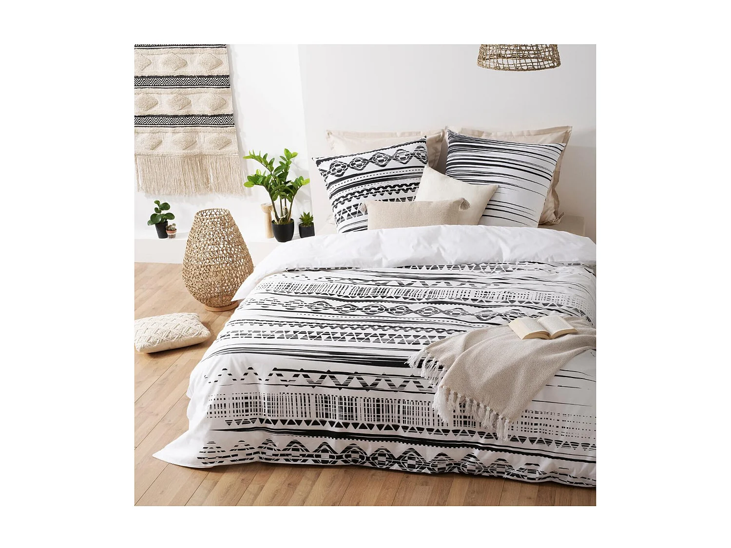 Parure de lit 2 Personnes 260 x 240 cm Housse de couette avec 2 taies Imprimé Ethnik