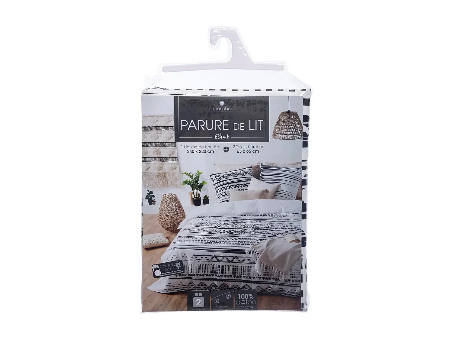 Parure de lit 2 Personnes 260 x 240 cm Housse de couette avec 2 taies Imprimé Ethnik