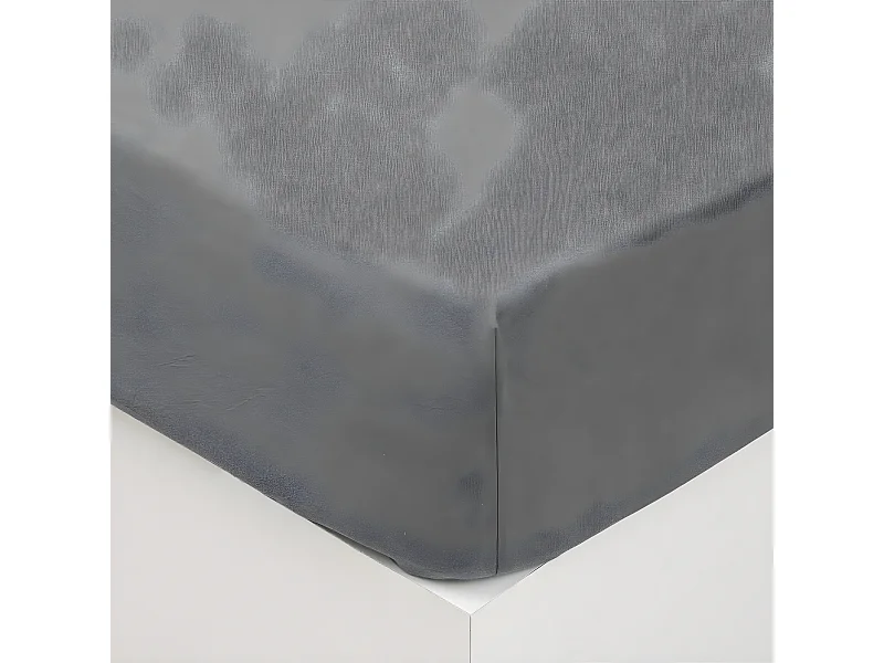 Drap housse 2 Personnes en Coton lavé Gris 140 x 190 cm