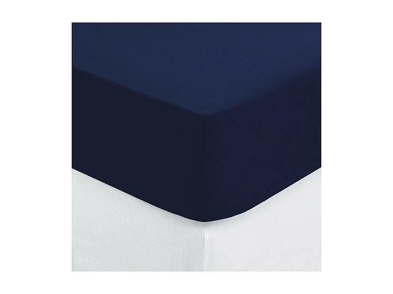 Drap housse 2 Personnes en Coton Bleu encre 160 x 200 cm