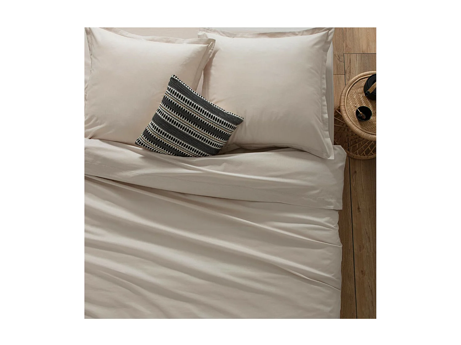 Drap housse 1 Personne en Coton Beige lin 90 x 190 cm