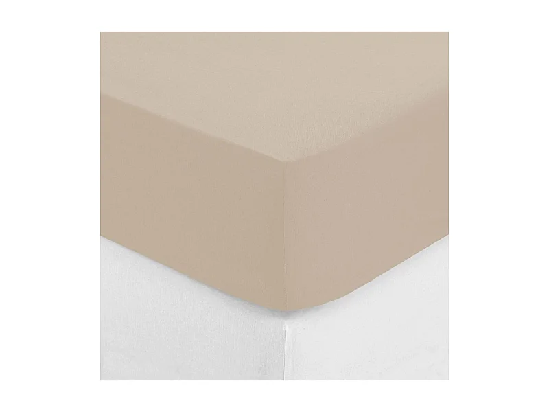 Drap housse 1 Personne en Coton Beige lin 90 x 190 cm