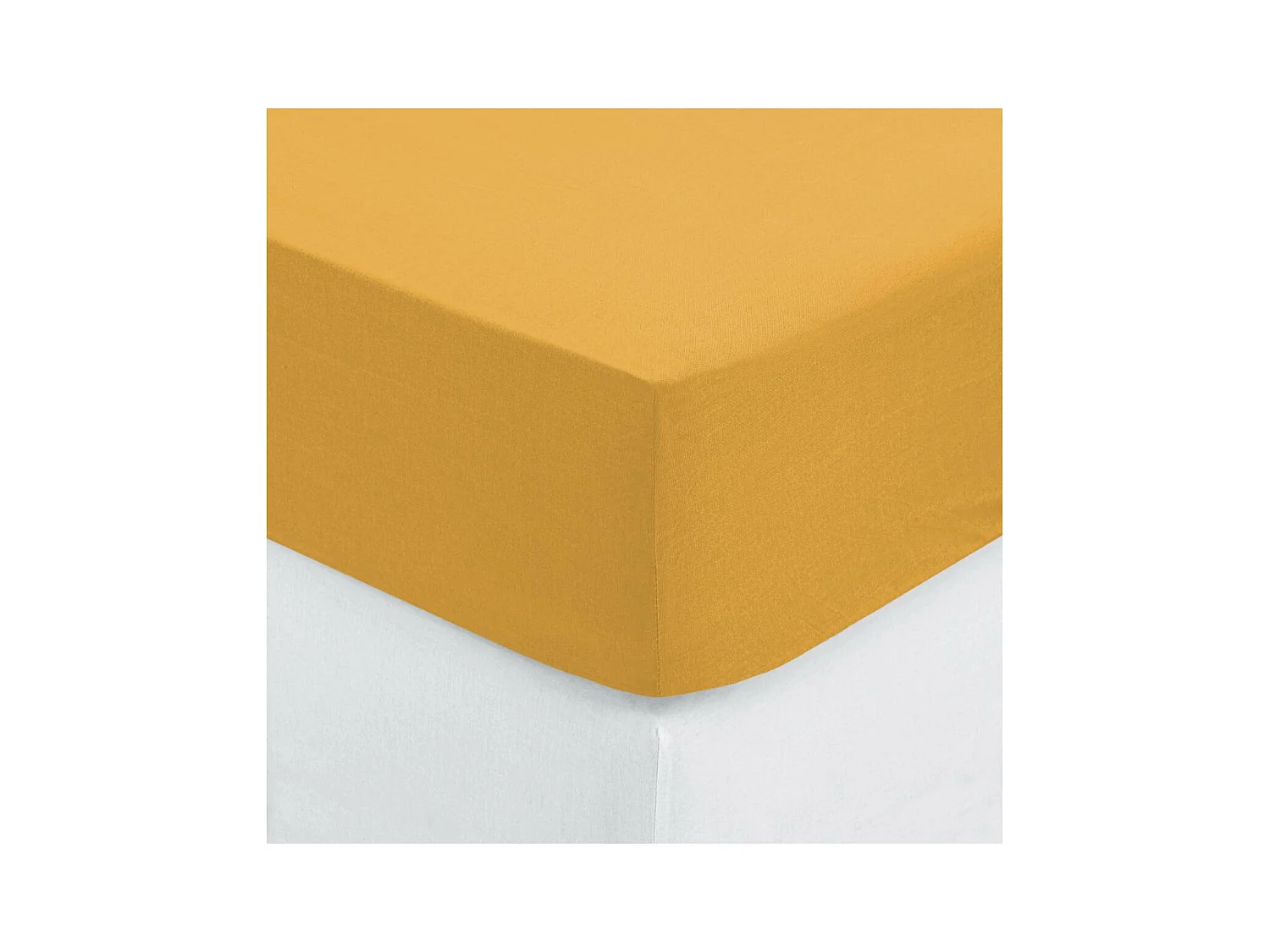 Drap housse 2 Personnes en Coton Ocre 160 x 200 cm