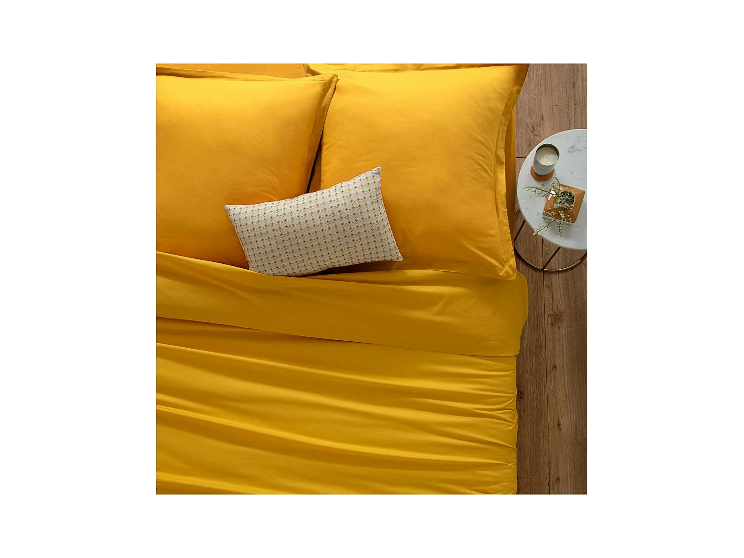 Drap housse 2 Personnes en Coton Ocre 160 x 200 cm