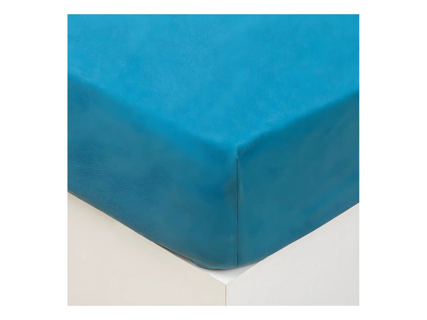 Drap housse 2 Personnes en Coton lavé Bleu canard 140 x 190 cm