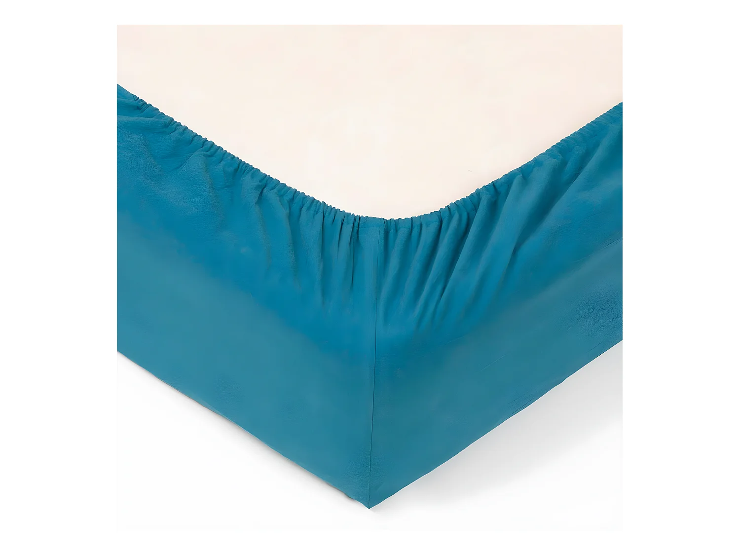 Drap housse 2 Personnes en Coton lavé Bleu canard 140 x 190 cm