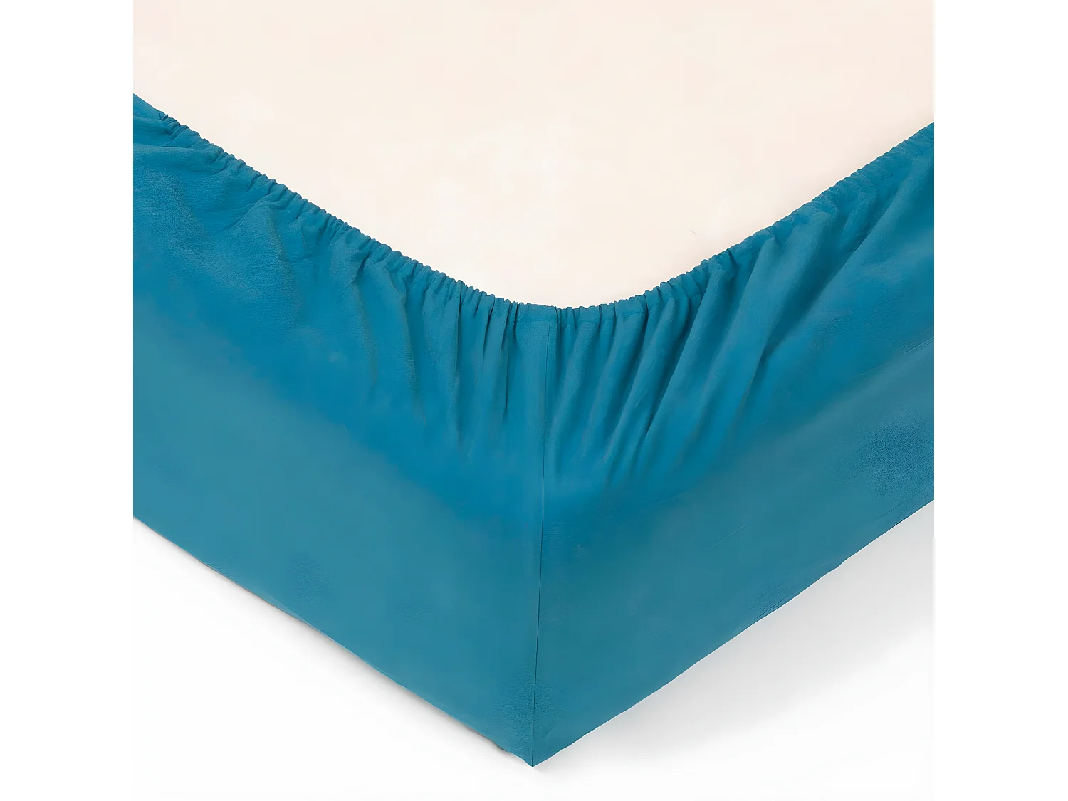 Drap housse 2 Personnes en Coton lavé Bleu canard 140 x 190 cm