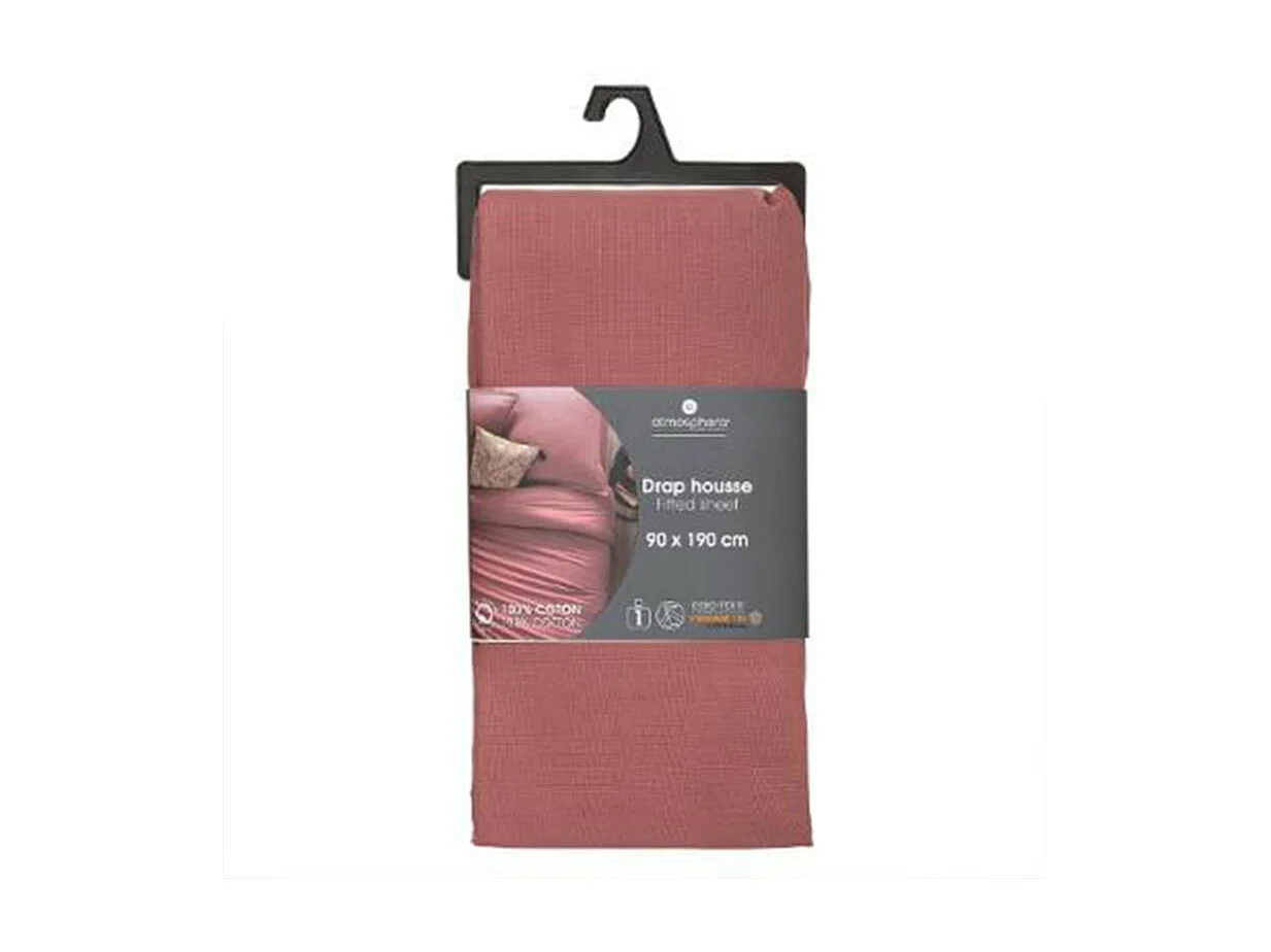 Drap housse 1 Personne en Coton Rose blush 90 x 190 cm