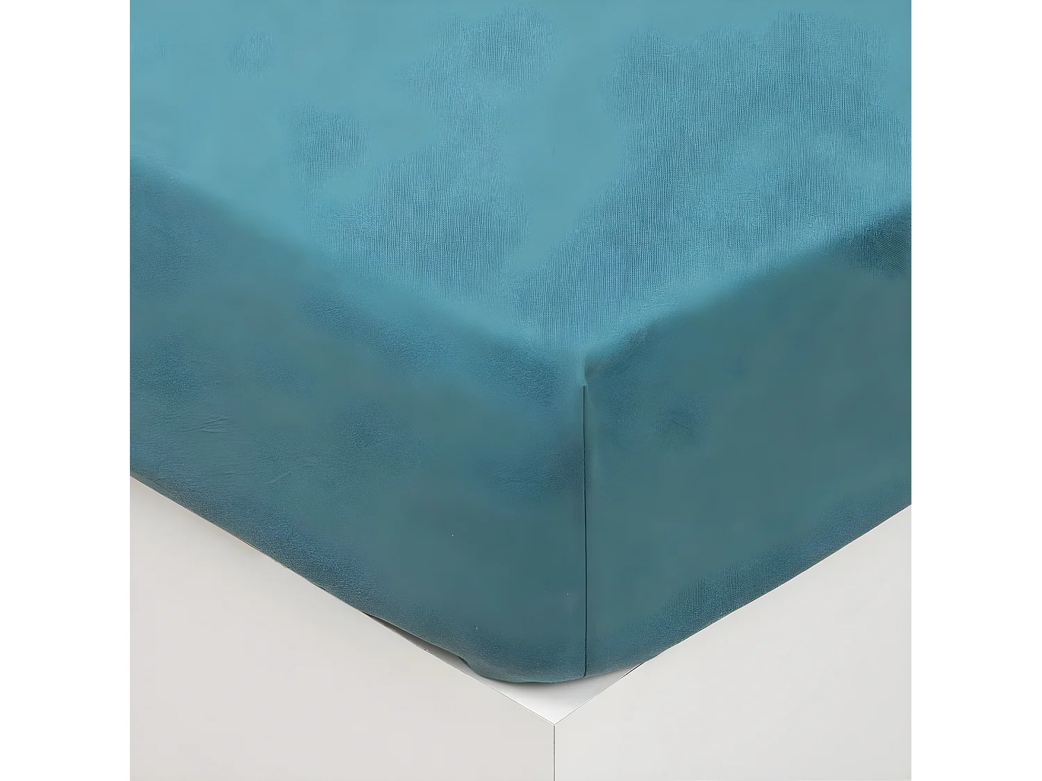 Drap housse 2 Personnes en Coton lavé Bleu canard 160 x 200 cm