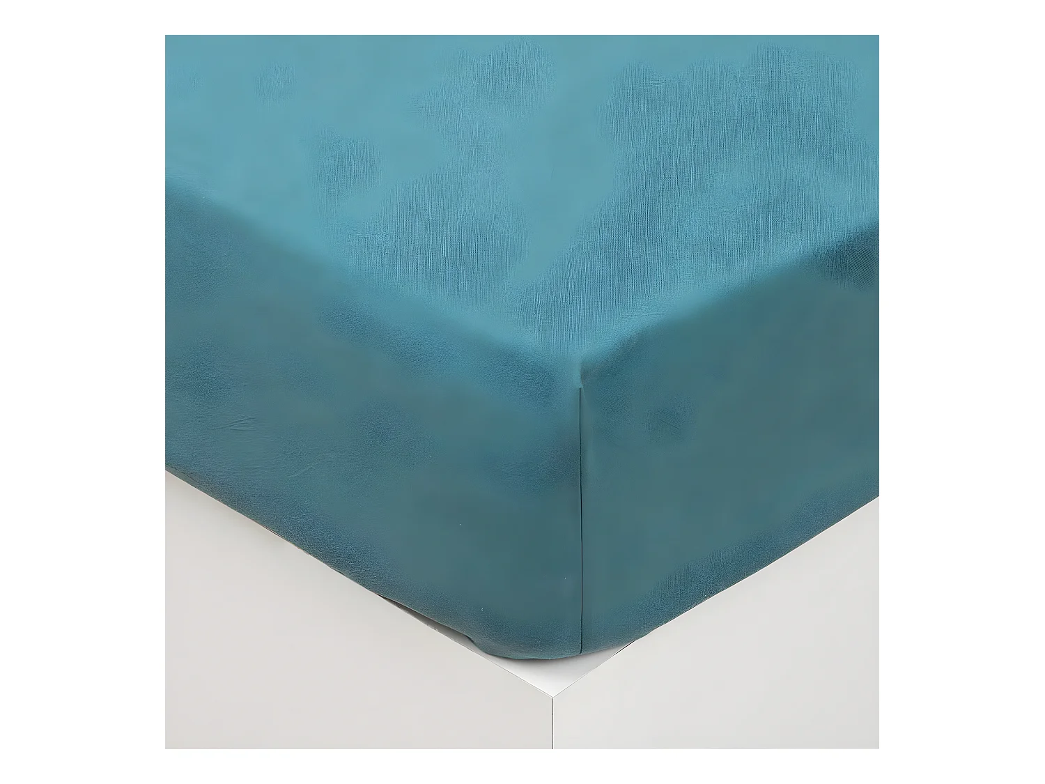 Drap housse 2 Personnes en Coton lavé Bleu canard 160 x 200 cm