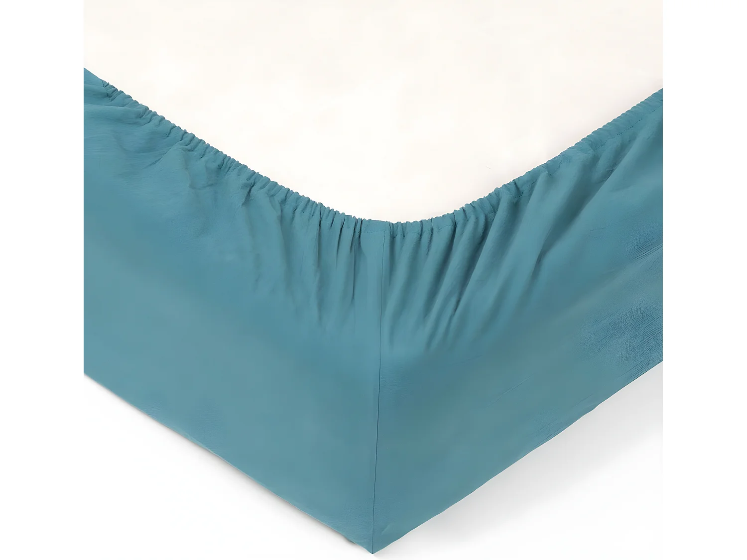 Drap housse 2 Personnes en Coton lavé Bleu canard 160 x 200 cm