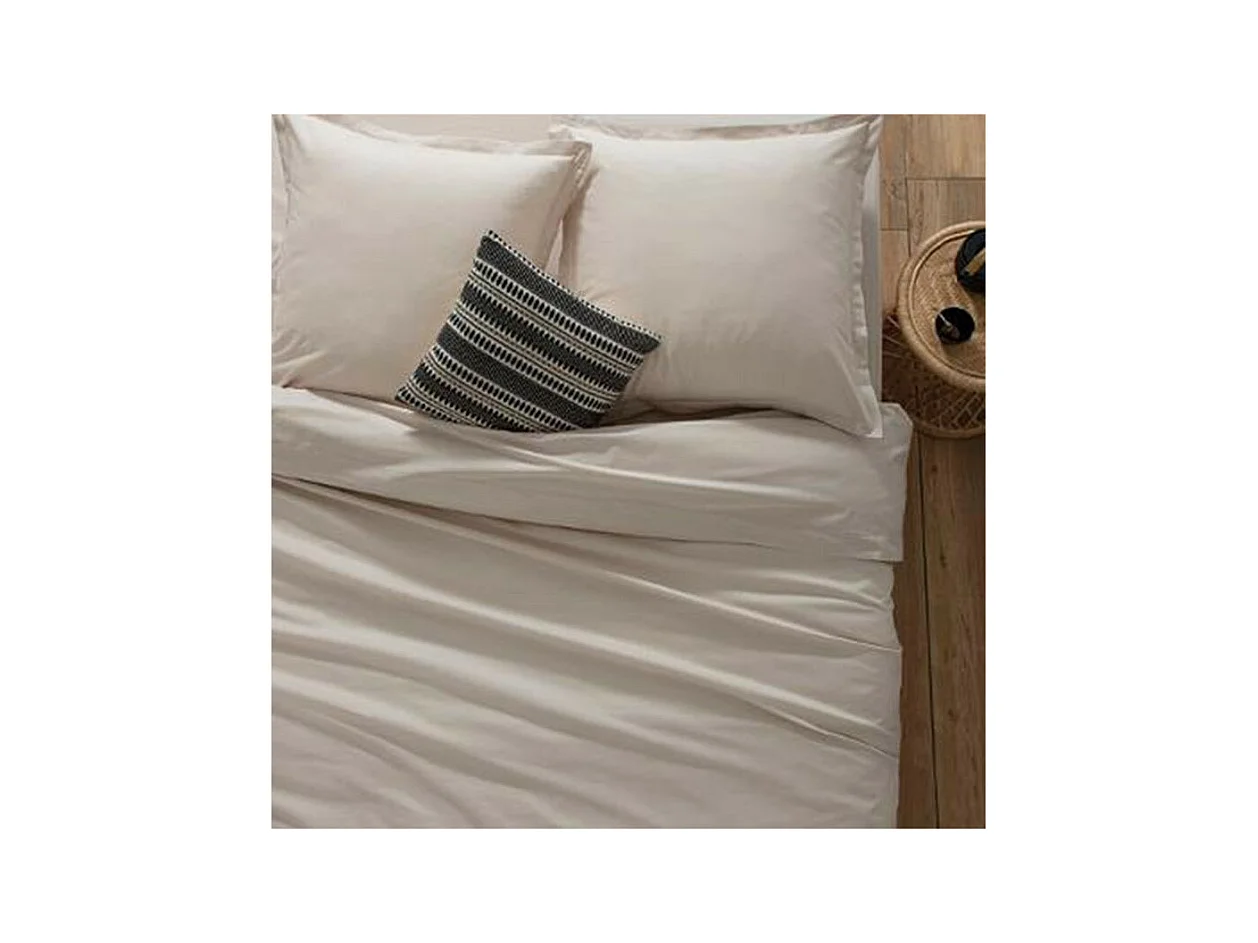 Drap housse 2 Personnes en Coton Beige lin 160 x 200 cm