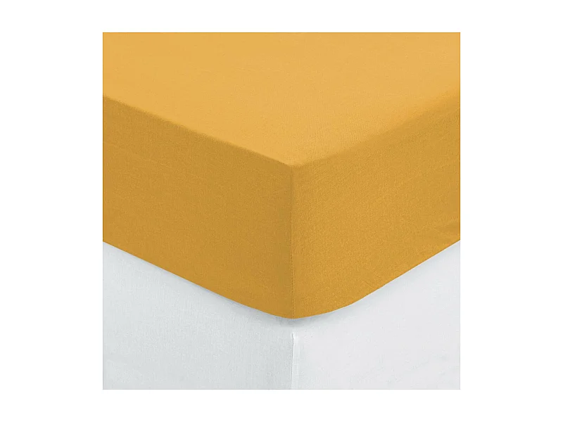 Drap housse 2 Personnes en Coton Ocre 140 x 190 cm